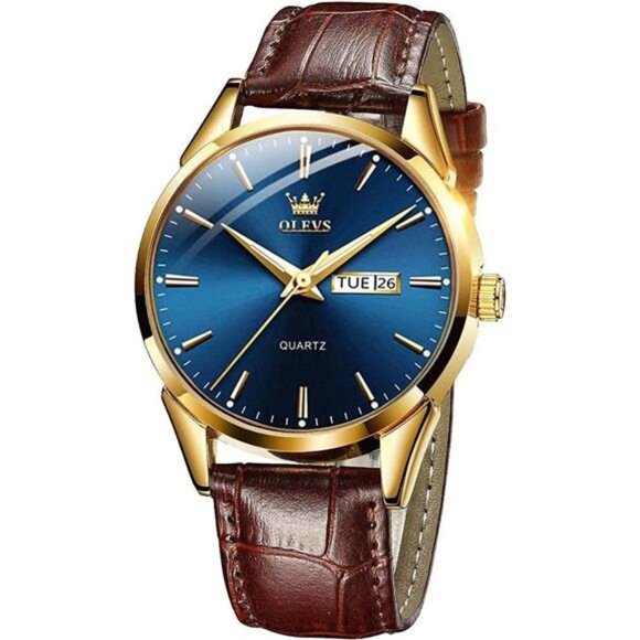 Men's Casual Watches Brown Black Leather Strap Fashion Business Easy to Read - Picture 1 of 7